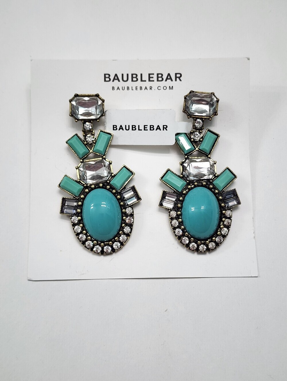 NEW! BaubleBar Turquoise & Crystal Rhinestone Art Deco Statement Drop Earrings